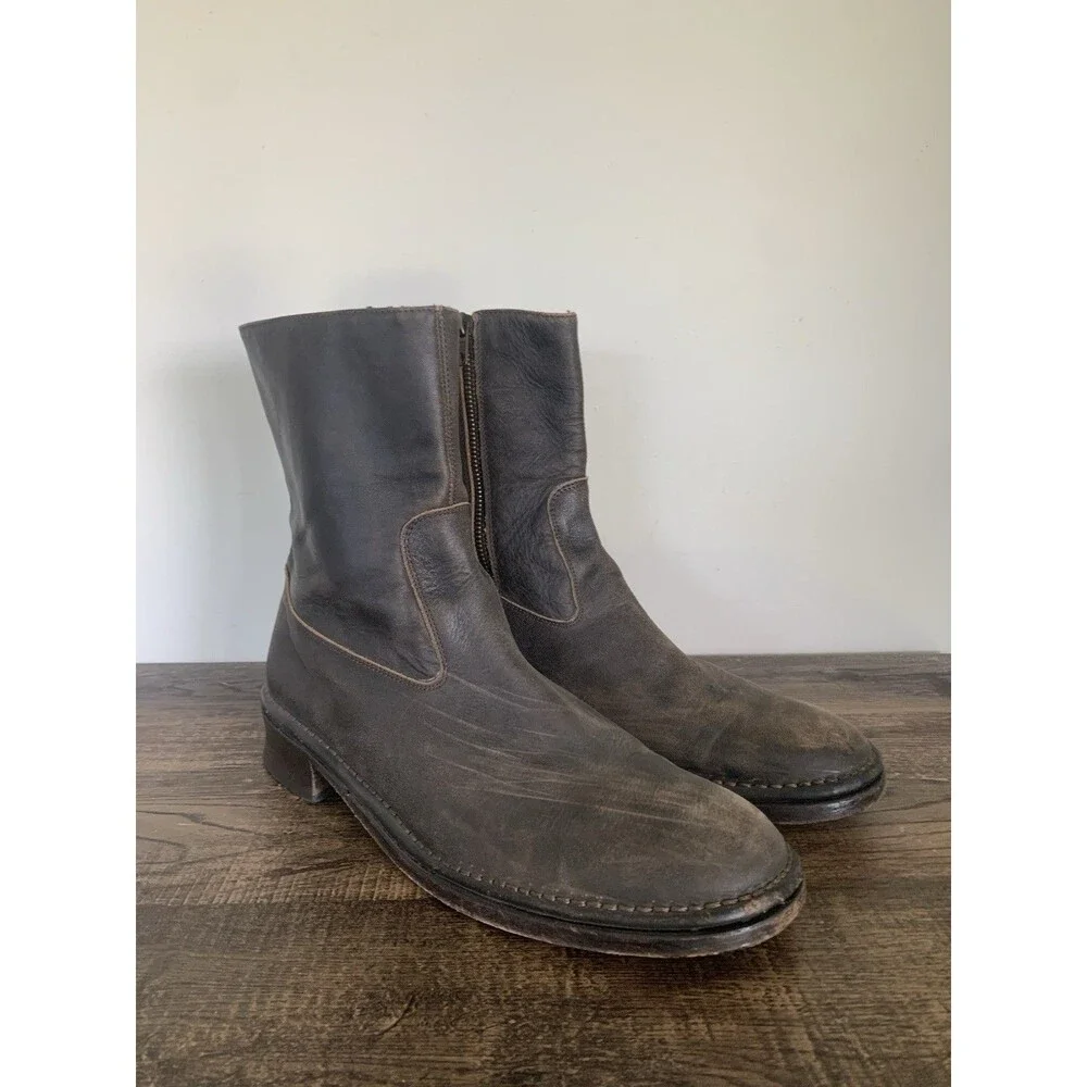 John Varvatos Mercer Boots Mens 11.5 Brown Leather Side Zip Made in Italy Rocker